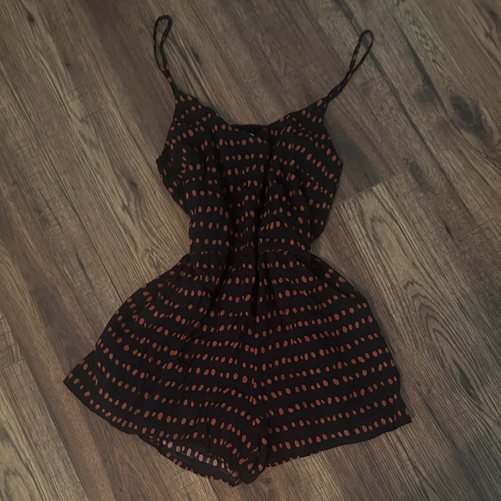 LOFT Black Romper with Red Polka Dots